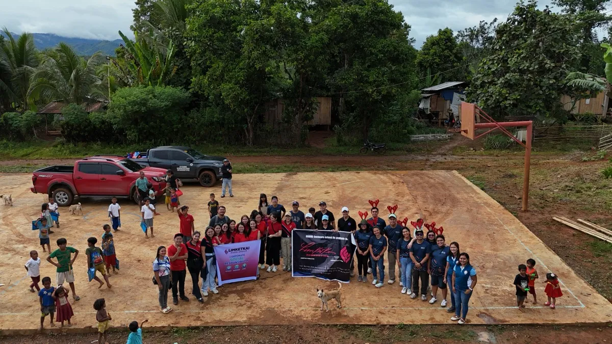 Aerial view of community gathering